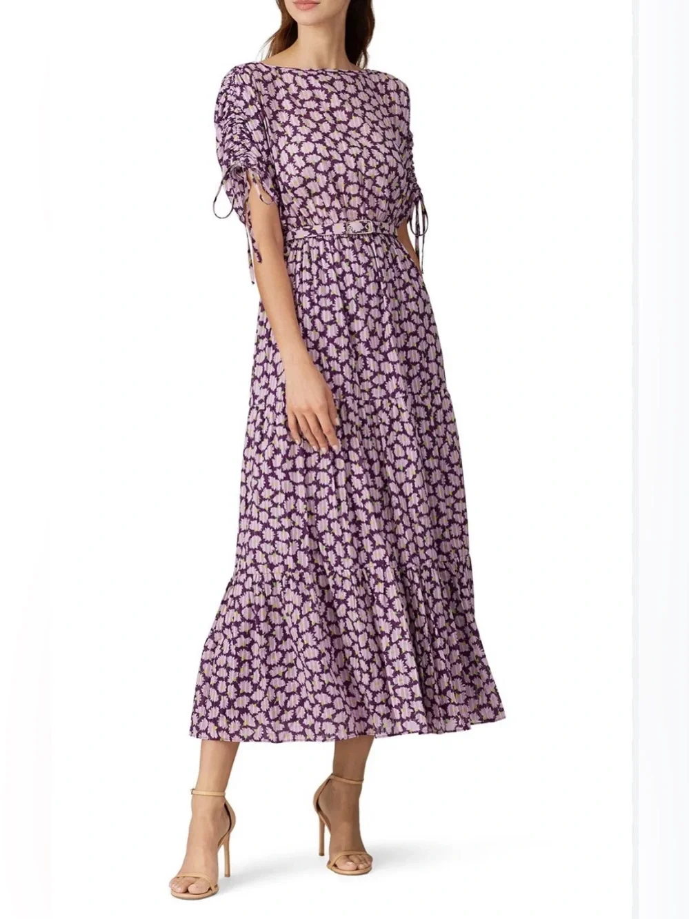 Kate Spade Sunny Bloom Pleated Midi Dress Cotton Purple Floral Womens Size Large
